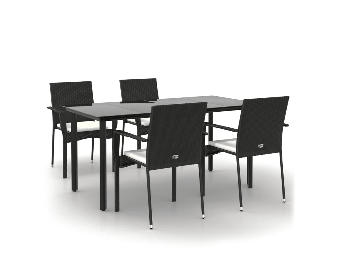 Maison Exclusive - 5 Pcs Conjunto De Jantar P/ Jardim C/ Almofadões Vime Pe Preto