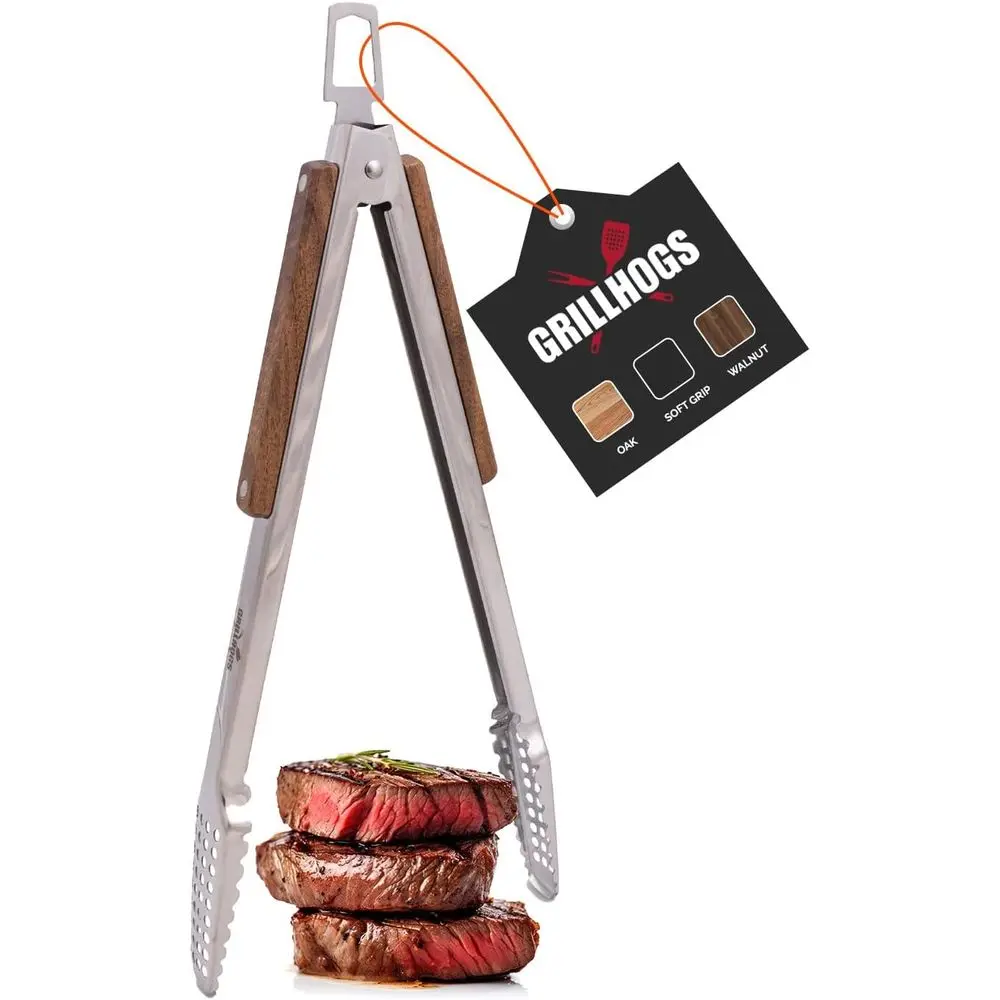 Pinça Para Churrasco De 16 Polegadas, Aço Inoxidável E Nogueira, Qualidade Premium, 1 Par