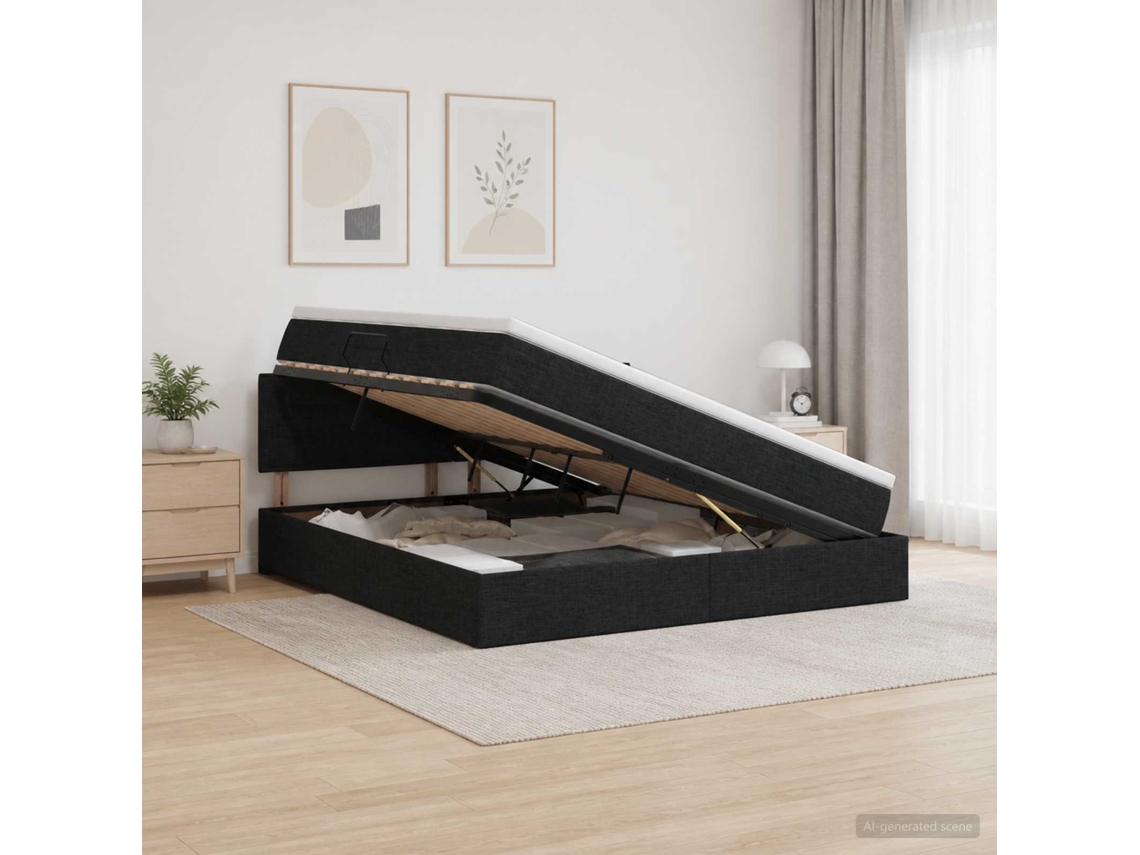 Vidaxl Cama Com Arrumação E Colchão Preto 140 X 200 Cm Veludo