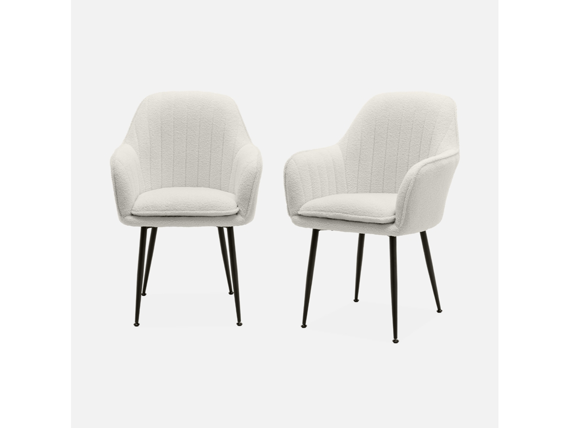 Cadeira Em Tecido Bouclé Com Pés Em Metal, Set De 2, Boucle Branco