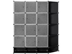 Armário Modular de Plástico com 16 Cubos, 2 Barras, 145x46x162 Cm, Preto e Branco ORBITRA COMMERCE