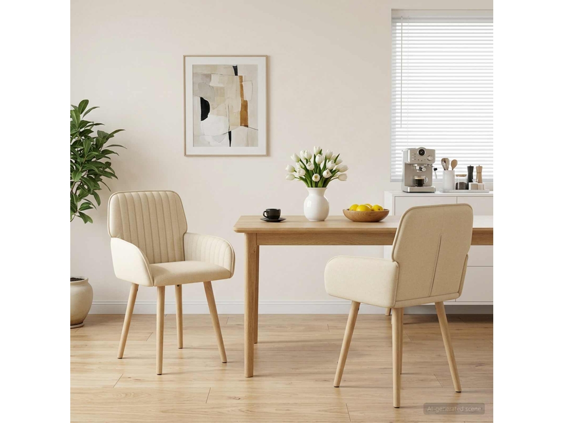 Vidaxl Cadeiras De Jantar 2 Unid. Tecido Creme 56,5 X 50 X 87,5 Cm
