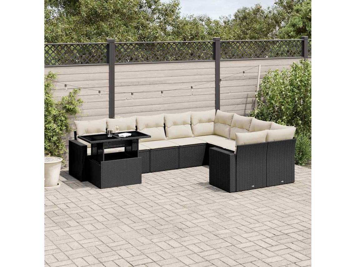 Vidaxl 10 Pcs Conjunto Sofás De Jardim C/ Almofadões Vime Pe Preto