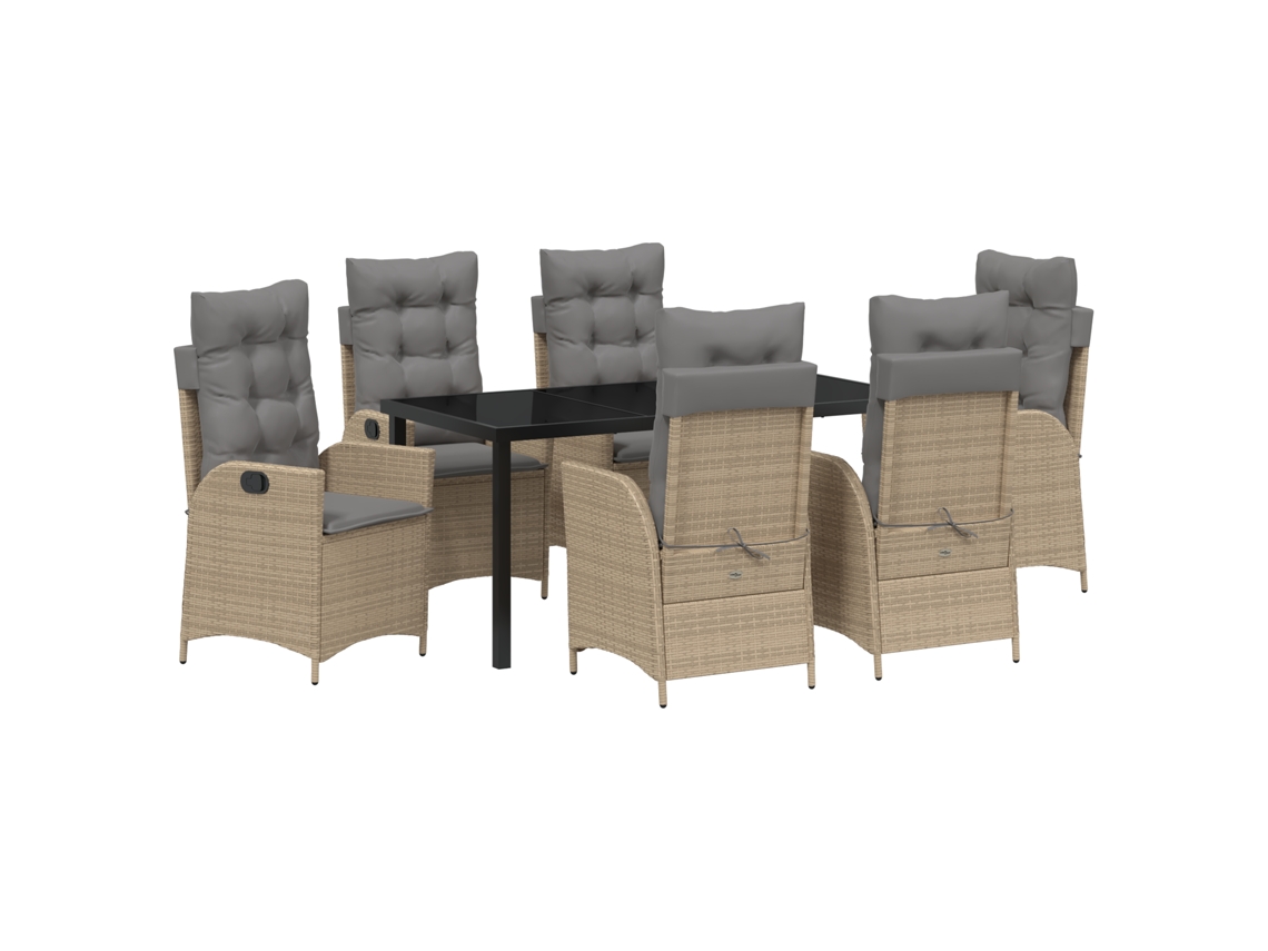 Conjunto 7 De Jantar De Jardim Com Almofadas Vidaxl Bege Polirratã