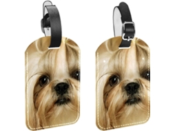 Conjunto De 2 Etiquetas Bagagem Em Couro Sintético Proteger A Privacidade Do Seu Filhote Shih Tzu
