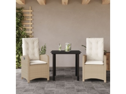 Vidaxl 3 Pcs Conjunto de Jantar P/ Jardim com Almofadões Vime Pe Bege