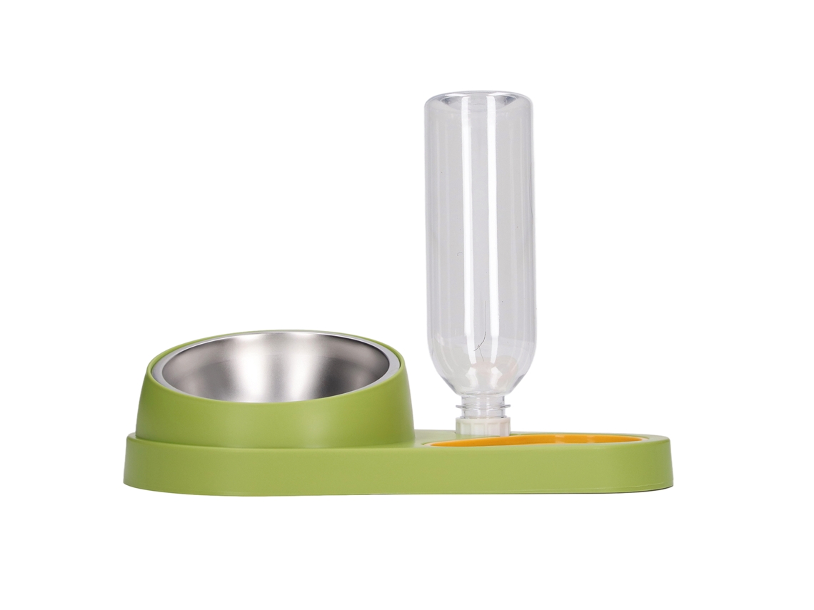 Comedouro e Bebedouro Automáticos para Gatos, Inclinação de 16 Graus, Tigela Dupla em Aço Inoxidável, Verde AQUAFORGE