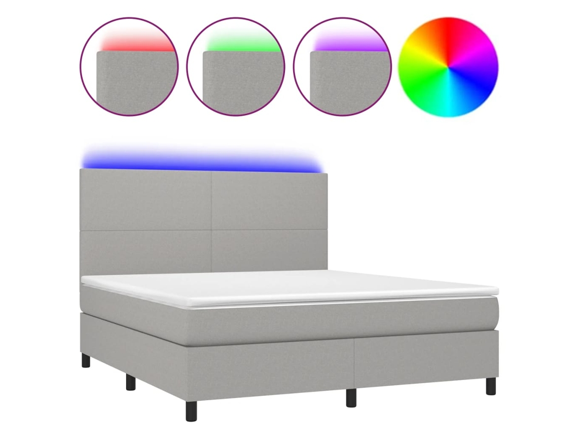 Cama Box Spring com Colchão e Led Tecido Cinza Claro MAISON EXCLUSIVE (180x200 cm)