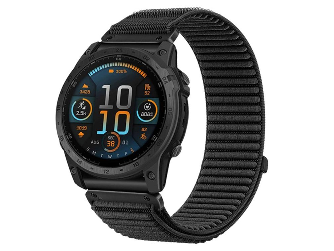 Bracelete para Garmin XIAOMOYU Nylon Trançado Fecho de Velcro Interface de Metal Preta (22mm)