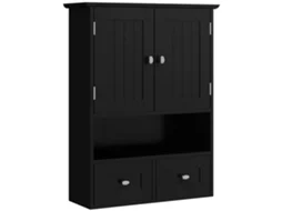 Armário de Parede para Casa de Banho com 2 Portas Prateleira Aberta e 2 Gavetas Estilo Moderno 50.8x17.8x66cm Preto