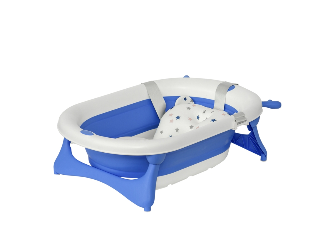 Banheira Dobrável para Recém nascidos Até 3 Anos 81,5x50,5x23,5 Cm com Almofada Azul de Plugue Termossensível Ge