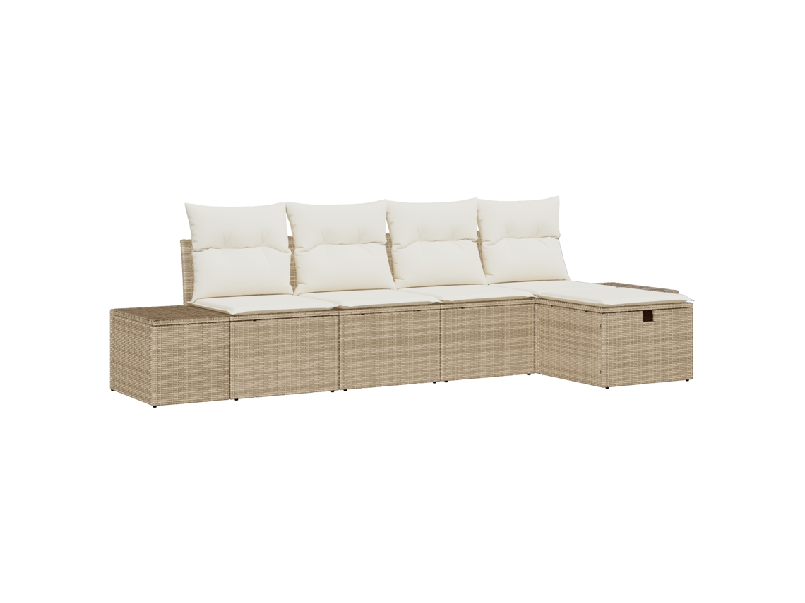 Conjunto 5 Conjunto De Sofás Para Exterior Vidaxl Bege Vime Pe (294 X 117 X 85 Cm)