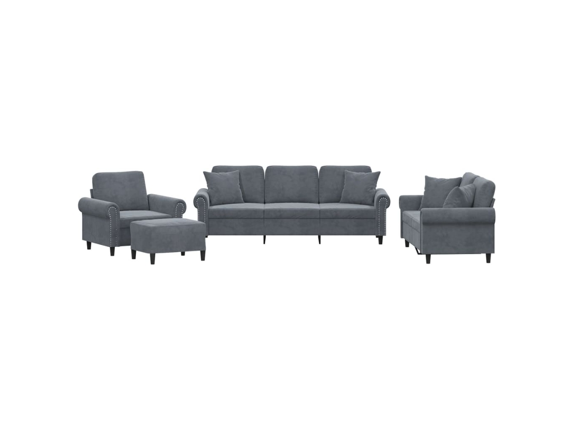 Conjunto de Sofás MAISON EXCLUSIVE 4 peças veludo cinzento escuro com almofadas