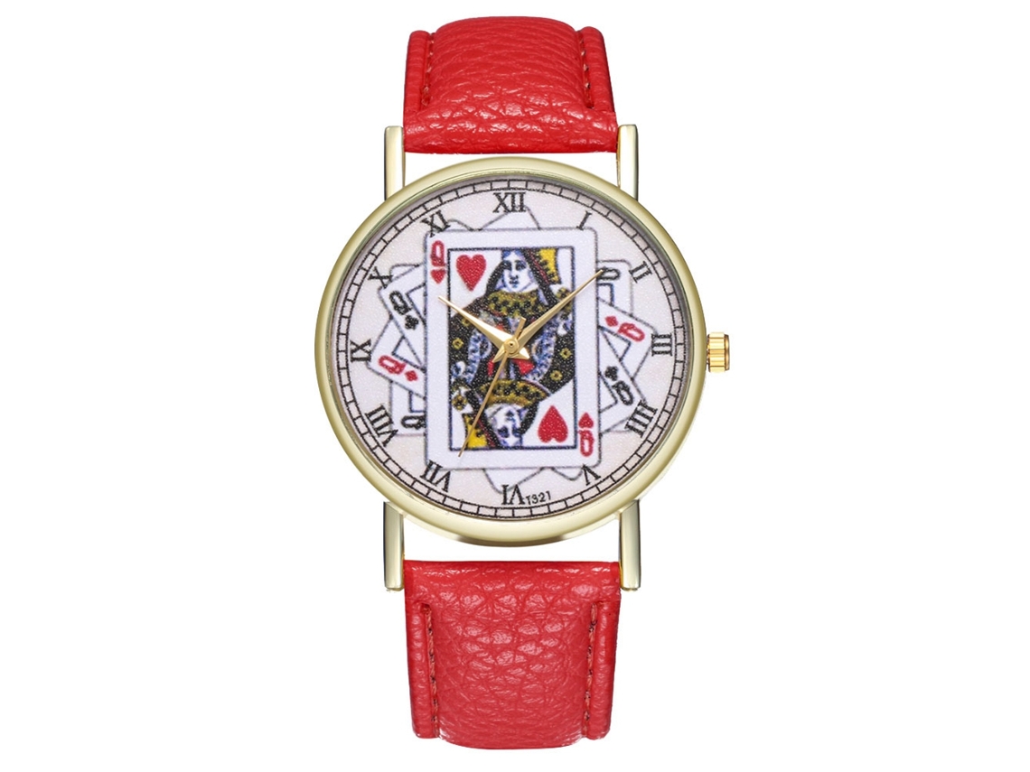 Relógio de Pulso de Moda Casual com Quartzo e Pulseira de Couro para Homens e Mulheres (vermelho)