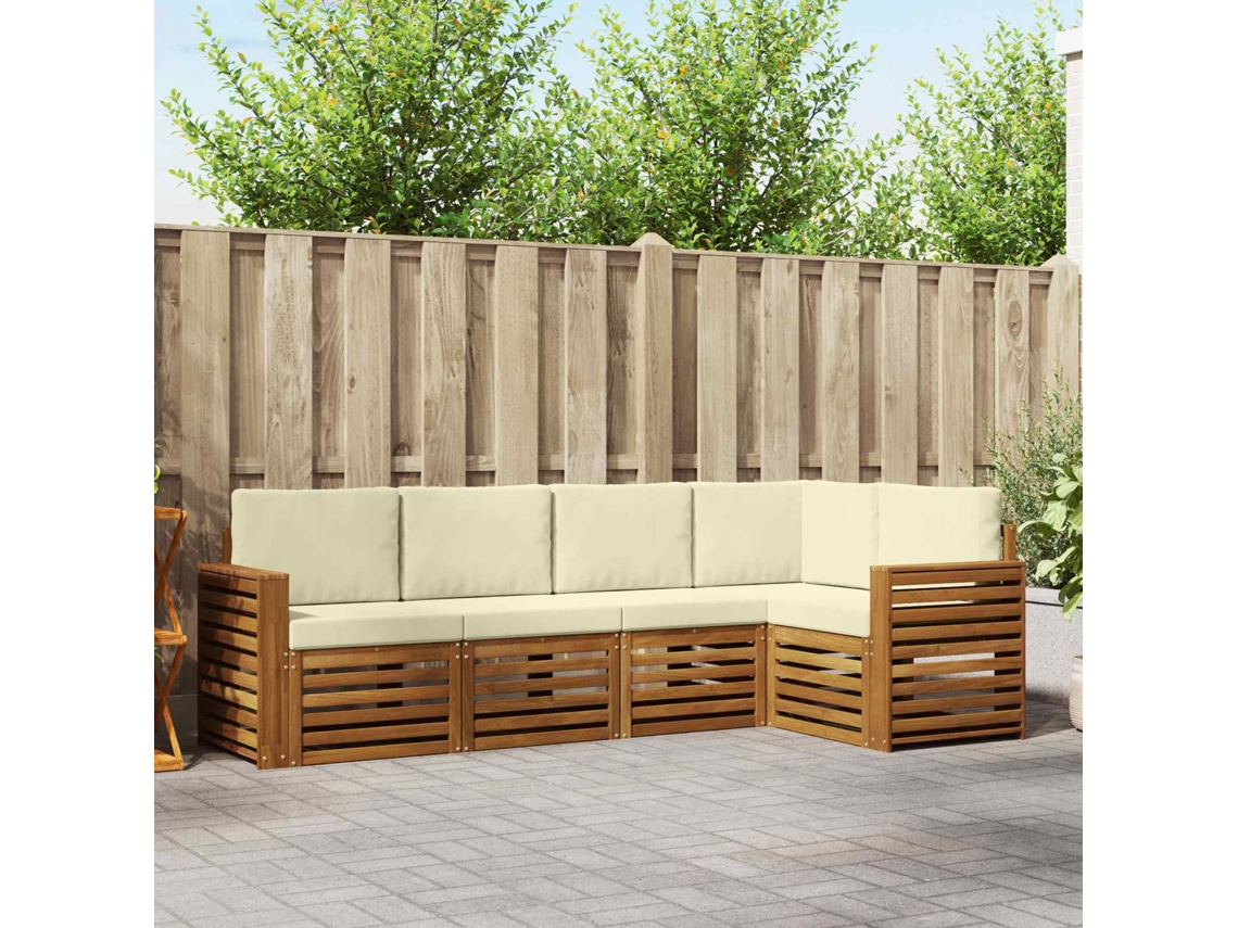 Vidaxl Conjunto De Sofás Para Exterior 5 Unid. Natural E Creme
