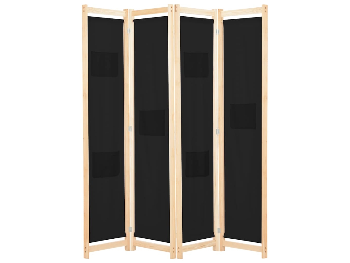 Vidaxl Divisória De Quarto Com 4 Painéis 160x170x4 Cm Tecido Preto