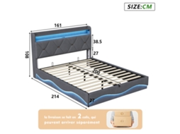 Cama de Casal 160x200 Cm em Linho Cinza, Led, Usb, Gavetas, SIMURQ