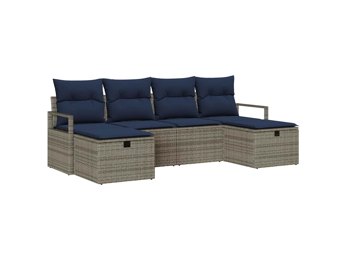 Maison Exclusive - Conjunto De Sofás Manual 6 Pcs Cinza E Azul Marinho Vime Pe