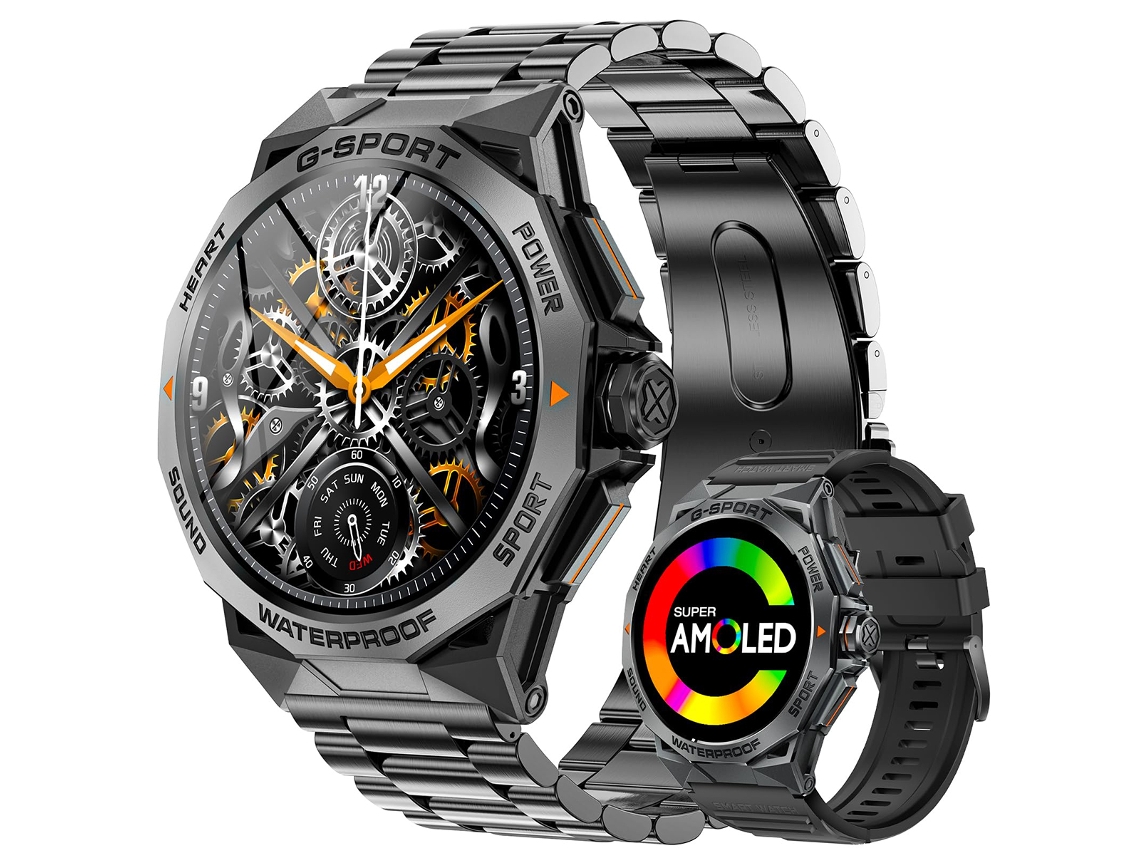 (preto) Smartwatch Militar Masculino, 1,43 Polegadas, 120 Modos Esportivos.