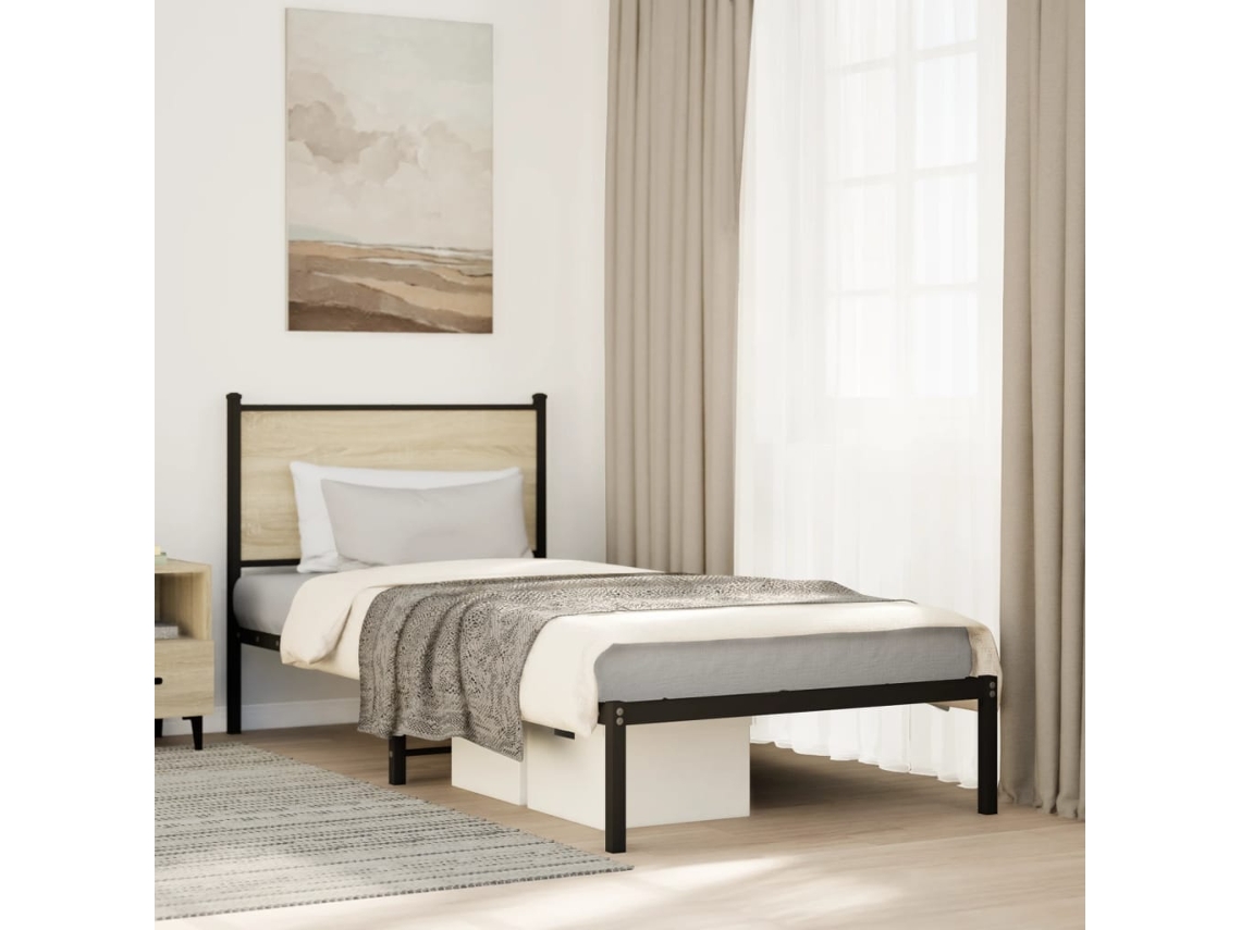 Vidaxl Estrutura De Cama Sem Colchão 80x200 Cm Metal Carvalho Sonoma