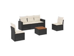 Conjunto Sofás de Jardim 6 Pcs com Almofadões Vime Pe Preto MAISON EXCLUSIVE (6 pcs)