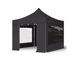 Tenda Dobrável 3x3m, Alumínio Profissional De 40 Mm, Laterais Com Janelas Panorâmicas, Preta