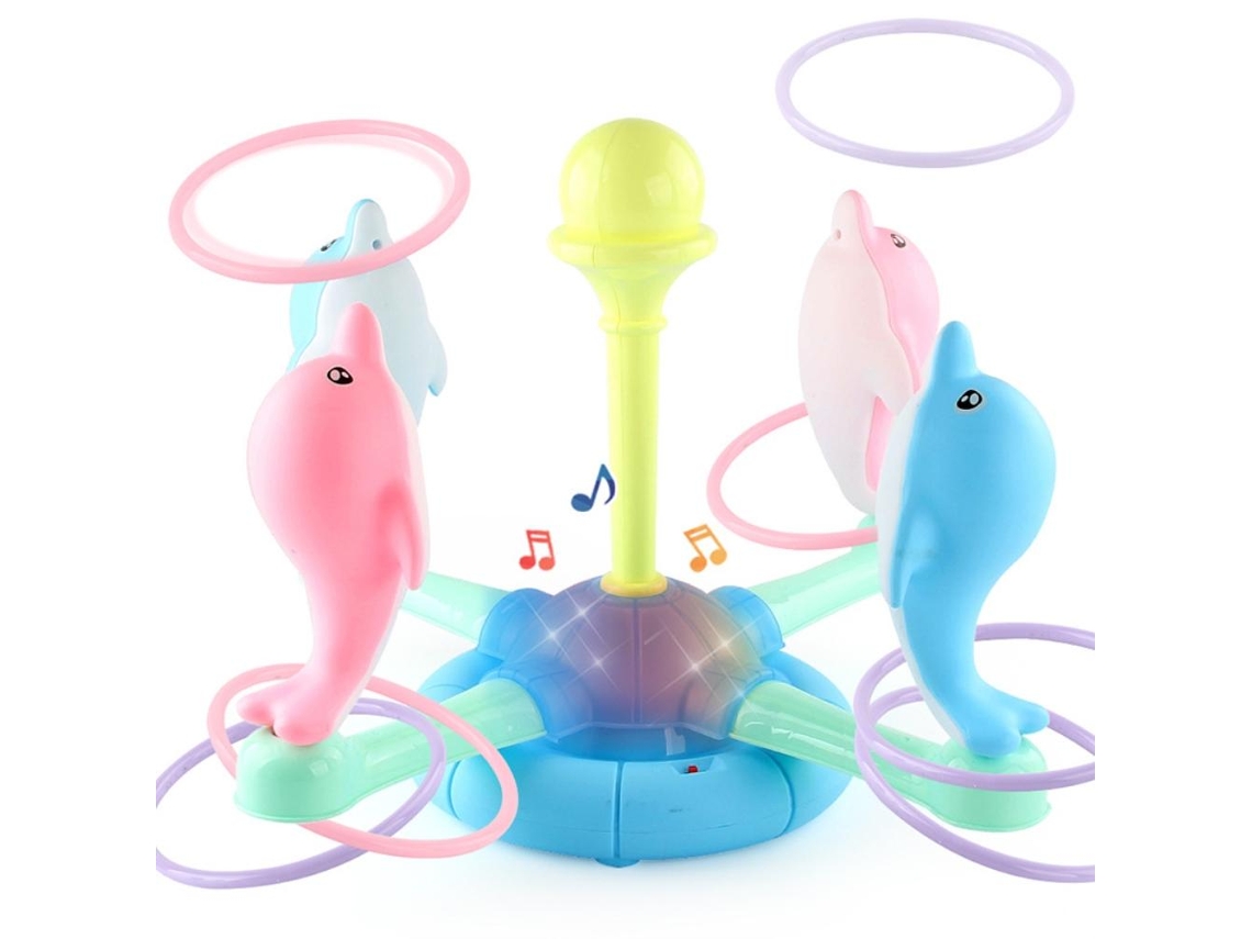 Mali jogo de Lançar Anéis para Crianças Golfinho Elétrico Rotativo com Luzes e Música Brinquedo Educativo Infantil
