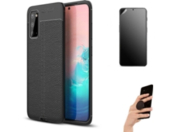 Kit Capa e Película Samsung S20 Ultimatte Rugged Leather e Popsocket Preto