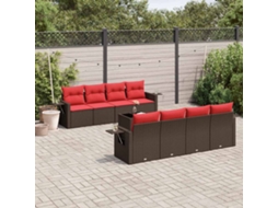 Vidaxl Conjunto De Sofá De Jardim Com 9 Peças E Almofadas Em Rattan Sintético Marrom
