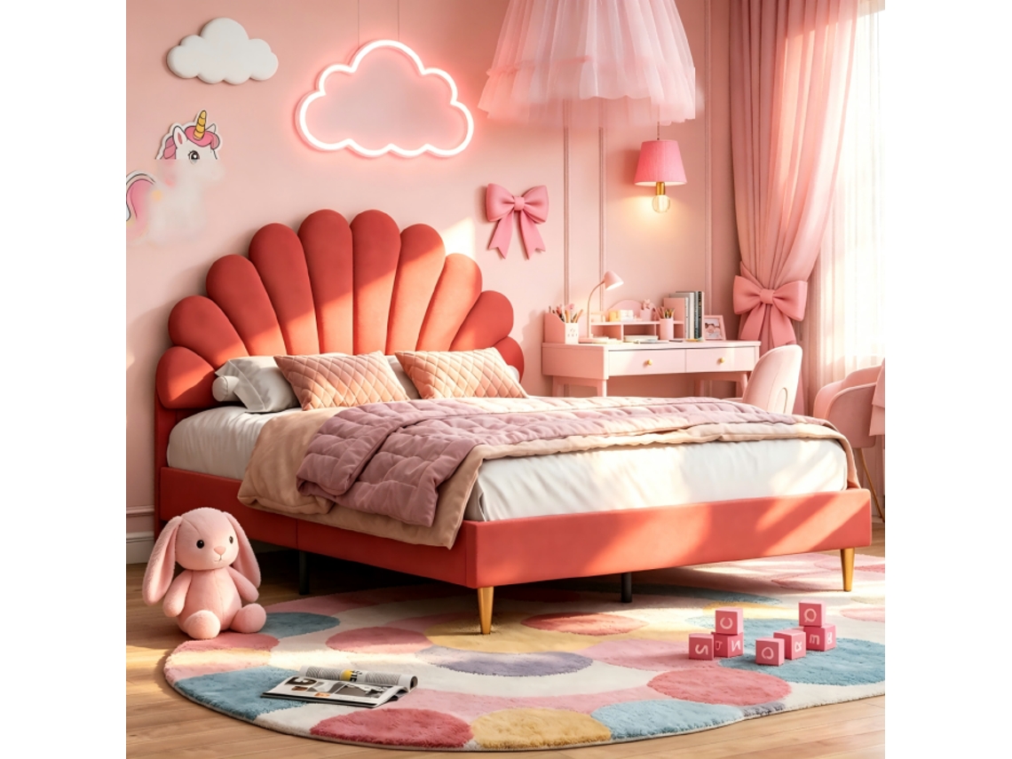 Cama infantil dupla, 140x200, com cabeceira de pétalas, SIMURQ