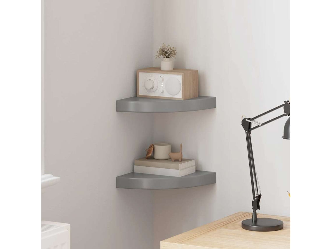 Vidaxl Prateleiras Canto Suspensas 2 Pcs 25x25x3,8cm Mdf Cinza Brilh.