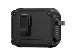 Capa Zruxe Para Airpods Pro 3 Armor Case Preta (bloqueio Automatico, Suporte Para Telemovel, Mosquetao)