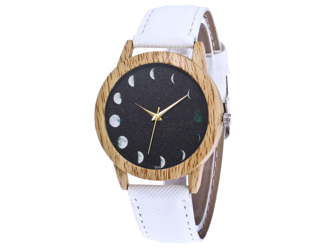 Reloj De Pulsera De Cuarzo Unisex Con Correa De Denim Patrón Luna Zhoulianfa Blanco