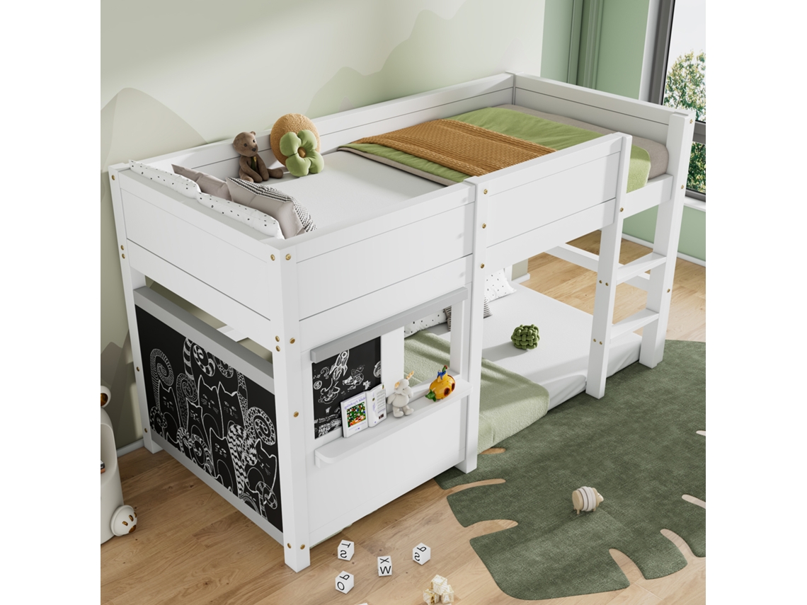 Cama Da Casa Cama De Brincadeiras Infantis Cama Beliche Com Duas Tábuas Resistente A Pichações Com Prateleira Pequena 90x200 Branco-op