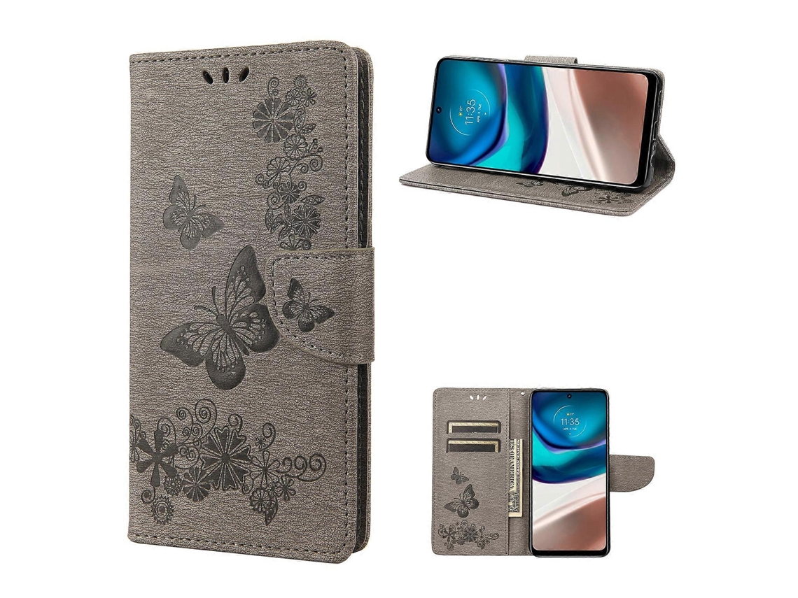 Capa De Couro Flip Horizontal Com Estampa De Borboleta Para Motorola Moto G42