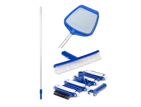 Kit de Limpeza e Manutenção de Piscinas Vara Extensível em Alumínio/Apanhador de Folhas 54X43/Escova/Aspirador Flexível THE SECRET HOME