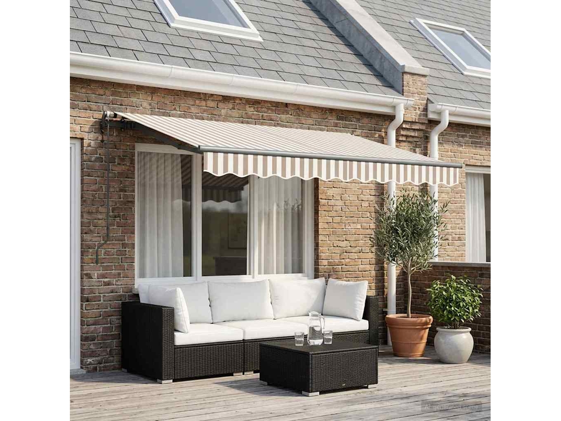 Vidaxl Toldo Retrátil Cinza Claro E Branco 300 X 250 Cm