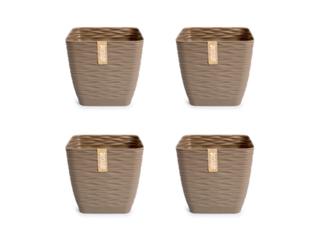 Conjunto de 4 vasos decorativos quadrados de 13 cm com placas integradas. cinza ARECA
