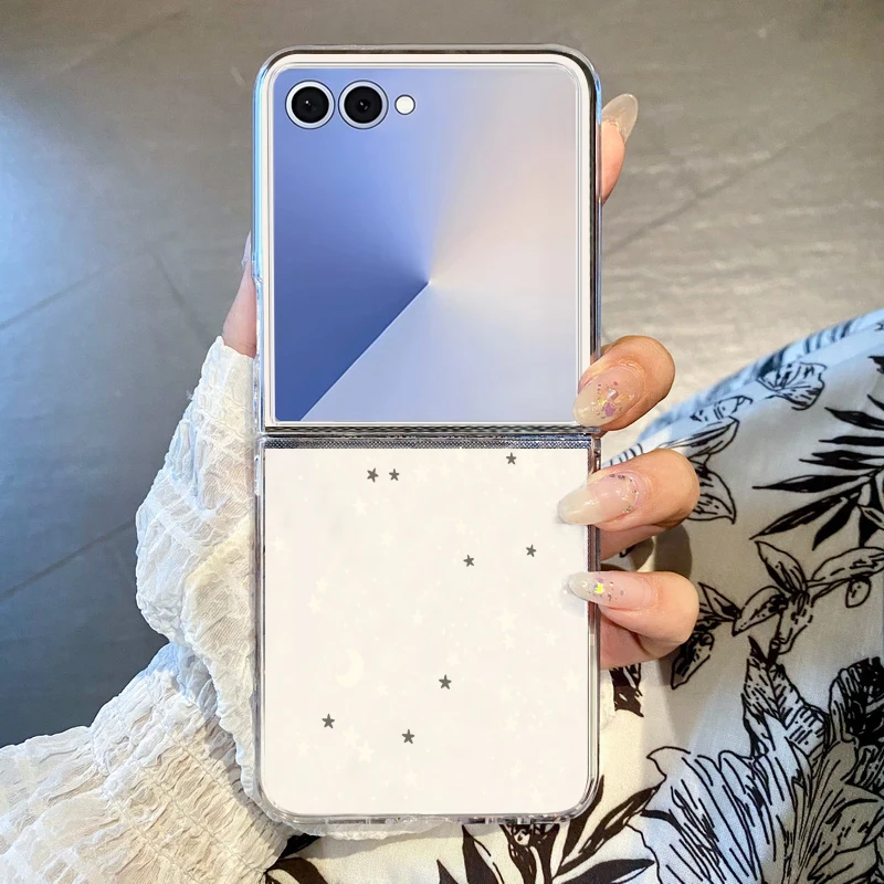 Capa Dobrável Rígida E Transparente Para Galaxy Z Flip 7 Fe Com Estampa De Estrelas.