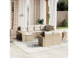 Vidaxl 10 Pcs Conjunto De Sofás P/ Jardim Com Almofadões Vime Pe Bege
