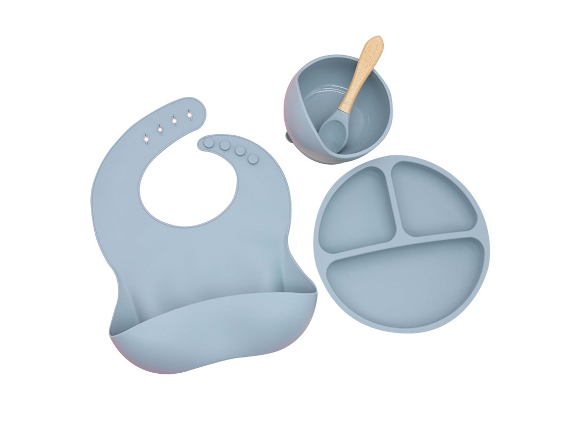 Conjunto De Talheres De Silicone Para Bebê De 4 Peças - Azul