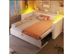 Sofá Cama 90x200/180x200 Cm Veludo Bege Com Led Multifuncional