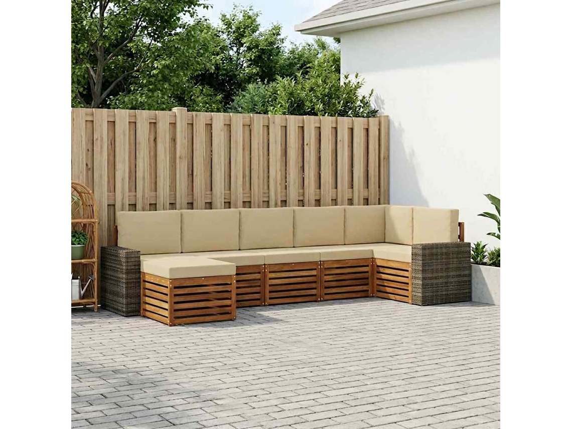 Vidaxl Conjunto De Sofás Para Exterior 7 Unid. Natural E Bege