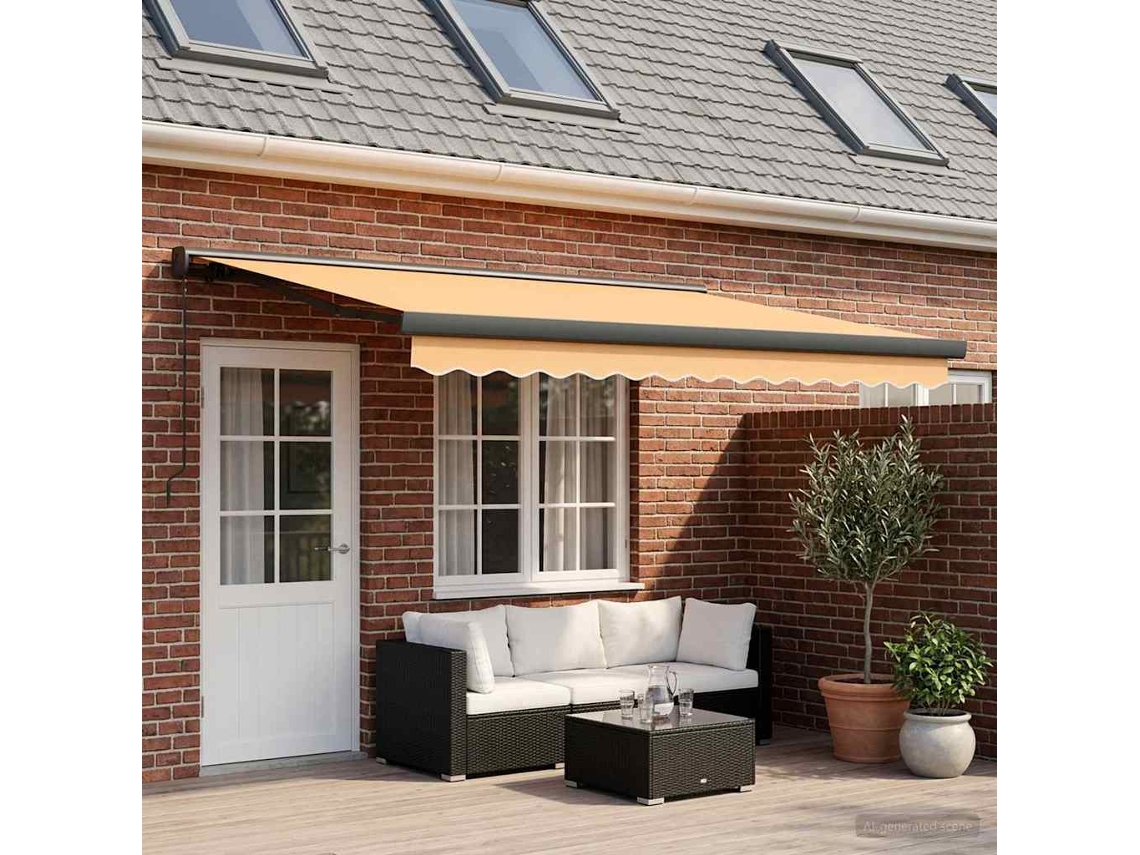 Vidaxl Toldo Retrátil Areia 450 × 300 Cm Lona E Alumínio