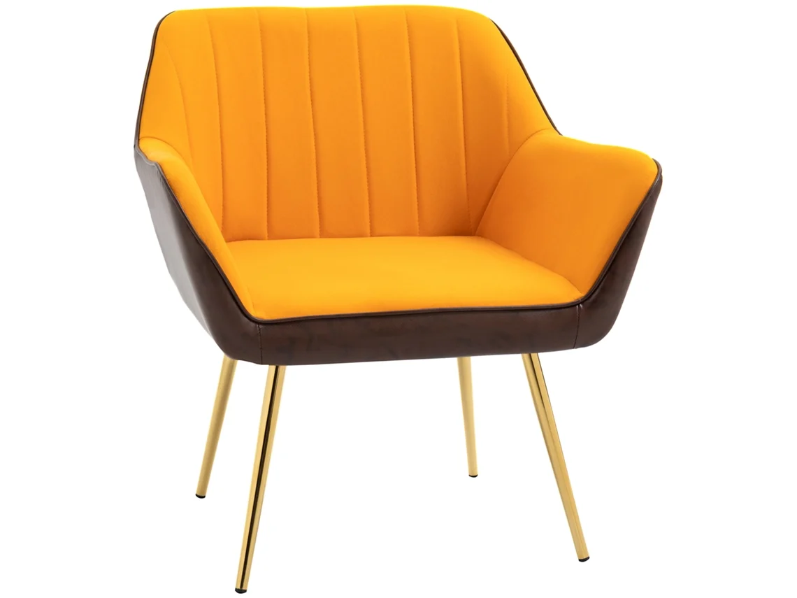 Poltrona Couro Pu E Poliéster Cor Amarelo 64x62x72,5 Cm Homcom