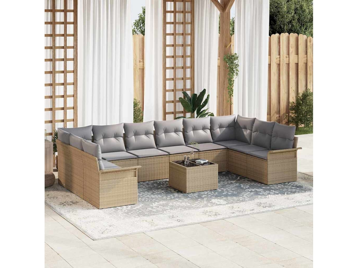 Vidaxl Conjunto De Sofá De Jardim 11 Unid. Preto Vime Pe