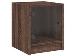 Mesa de Cabeceira C/ Porta de Vidro Carvalho Castanho MAISON EXCLUSIVE 35x37x42 cm