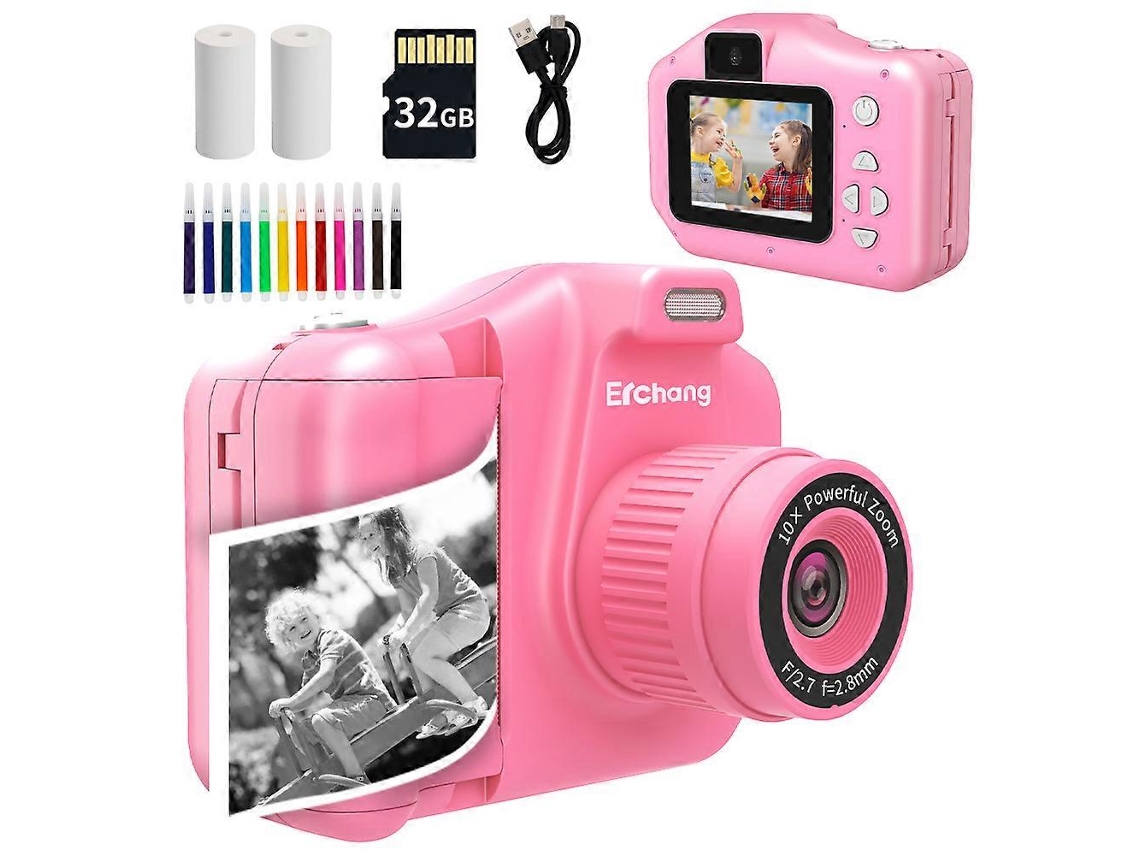 Máquina Fotográfica Instantânea Para Crianças Com Zoom Digital 10x E Ecrã De 2 A 3 Polegadas