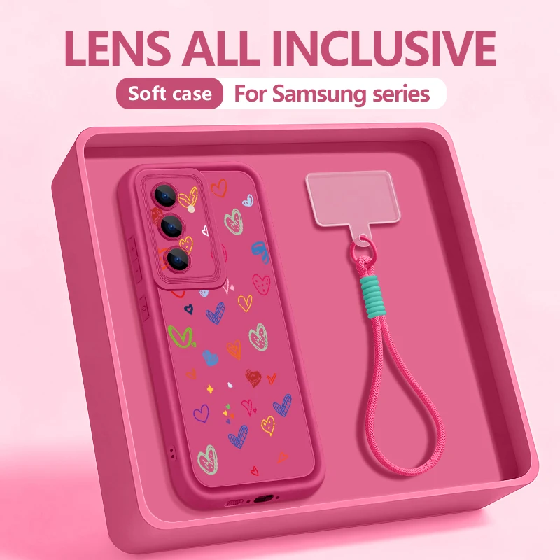 Capa De Celular Samsung Em Corda Macia (rosa Claro) Com Cordão Estampado Com Pequenos Corações