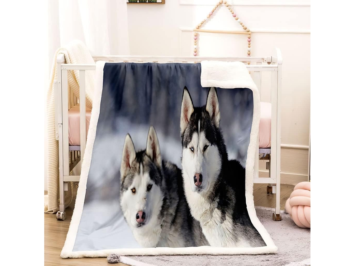 Manta com Estampa de Lobo em Microfibra 70x100cm para Adultos